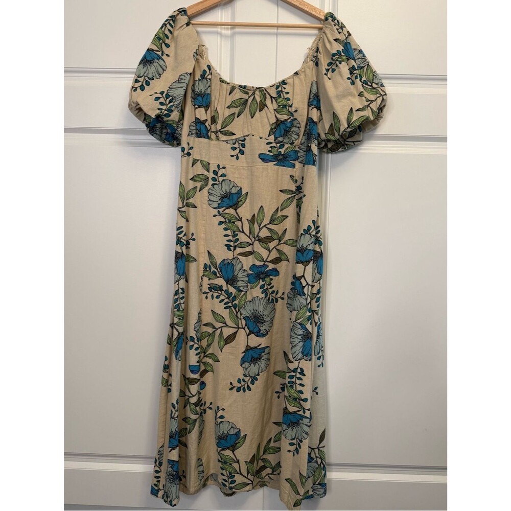 Tulip Creation Floral Cottagecore Babydoll Dress Puff Sleeve Smocked Back Size L